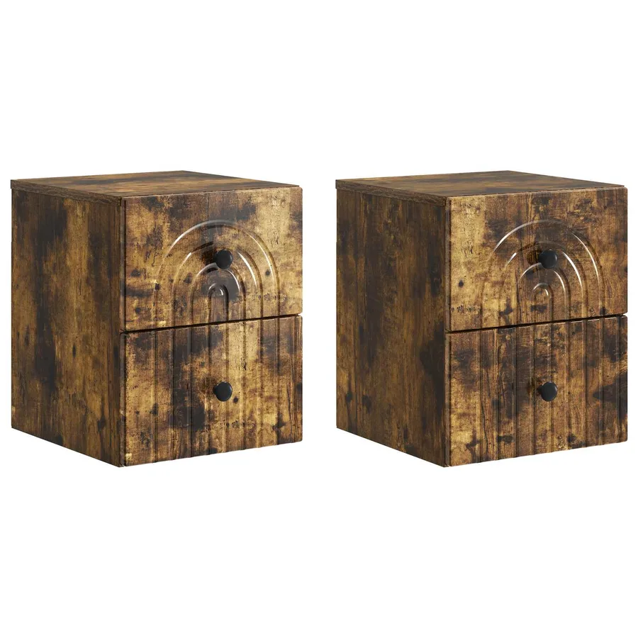 Cabinet de chevet mural 2 pcs Chêne fumé 33 x 34,5 x 40 cm - 2
