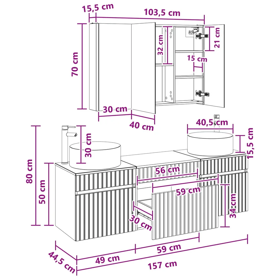 Ensemble d'armoire de salle de bain 4 pcs Blanc - 14