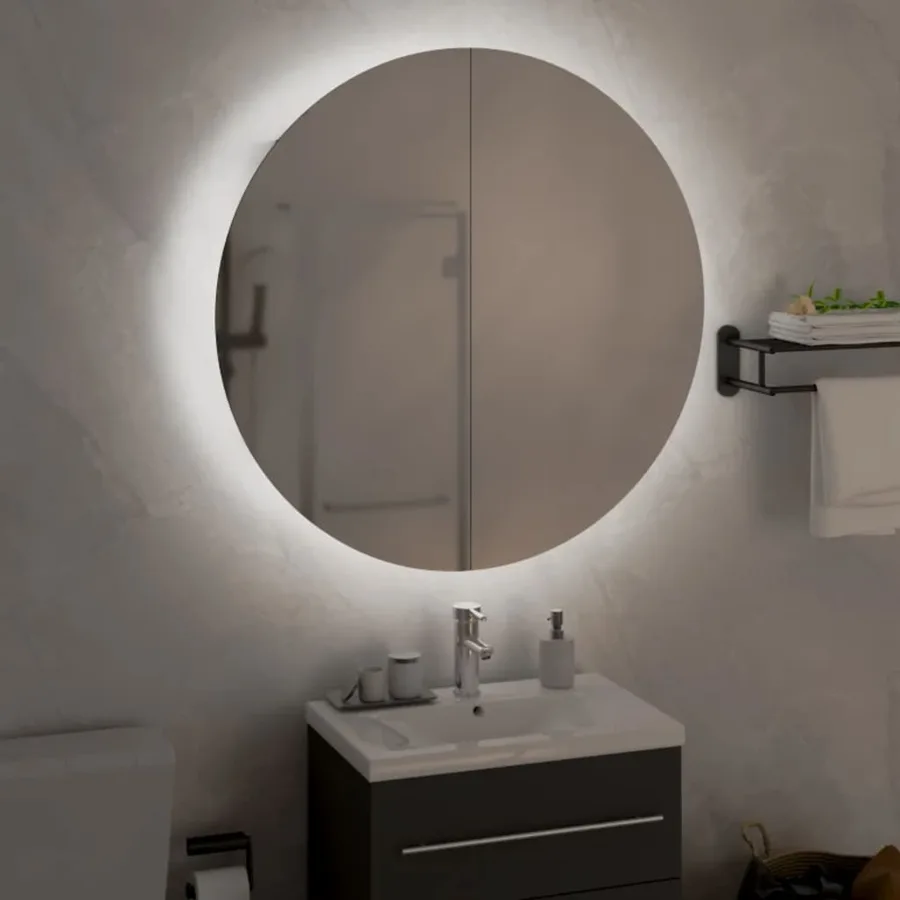 Armoire de salle de bain miroir rond et LED Gris 54x54x17,5 cm - 3