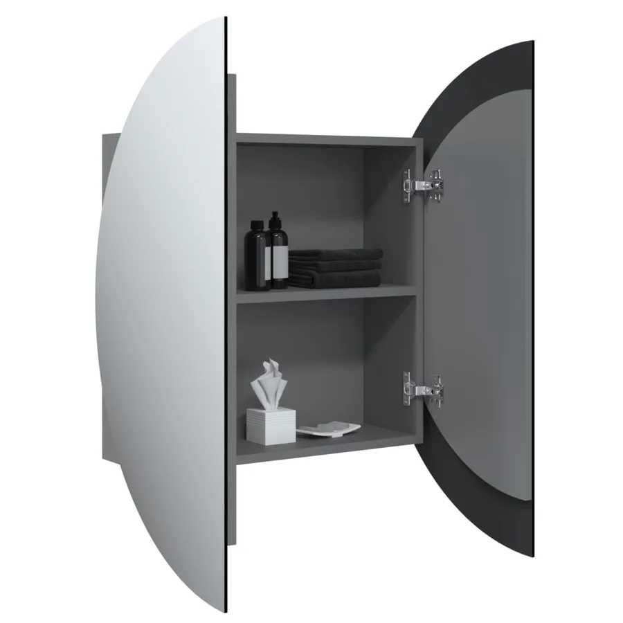 Armoire de salle de bain miroir rond et LED Gris 54x54x17,5 cm - 5