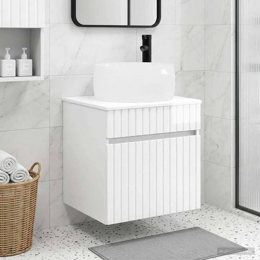 Meuble de lavabo mural Blanc brillant 49 x 44,5 x 66 cm