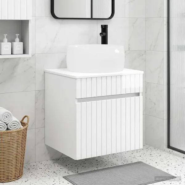 Meuble de lavabo mural Blanc brillant 49 x 44,5 x 66 cm