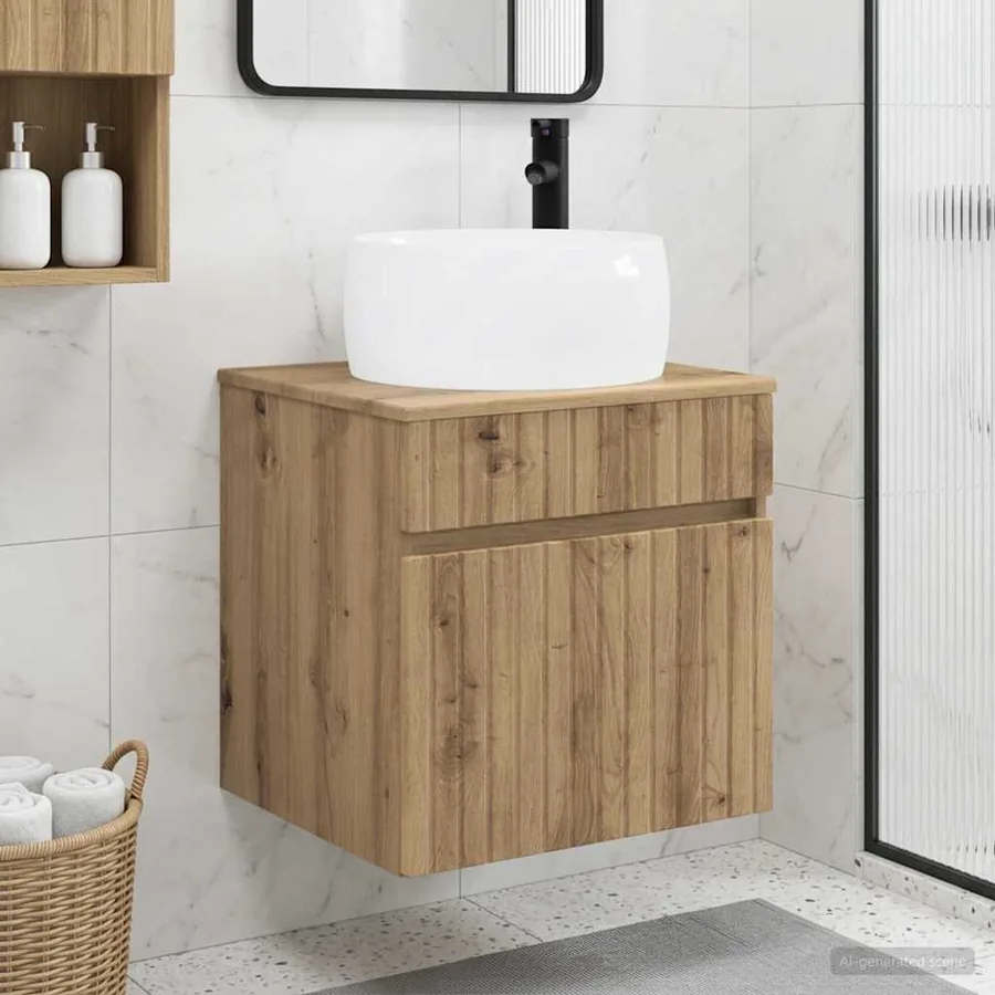 Meuble de lavabo mural Chêne artisanal 49 x 44,5 x 66 cm