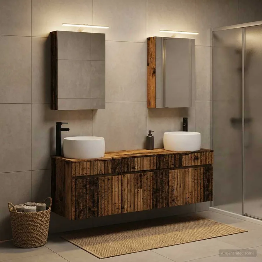 Ensemble d'armoire de salle de bain 5 pcs Bois ancien