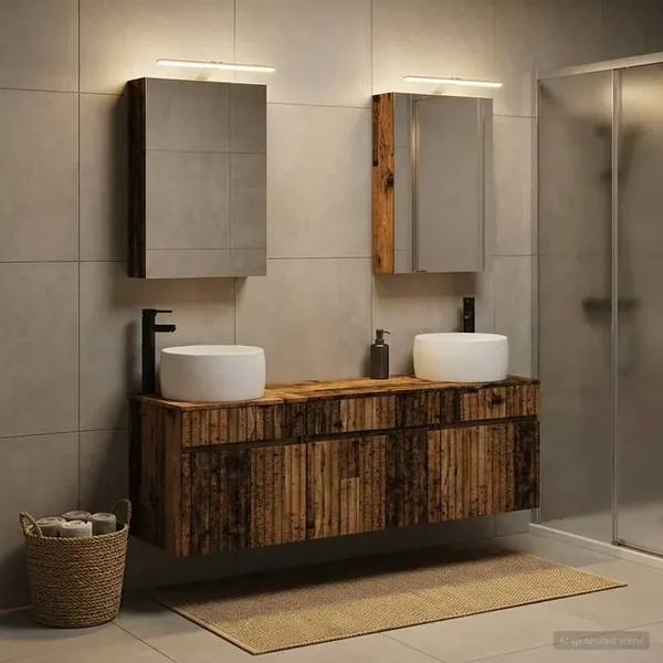 Ensemble d'armoire de salle de bain 5 pcs Bois ancien