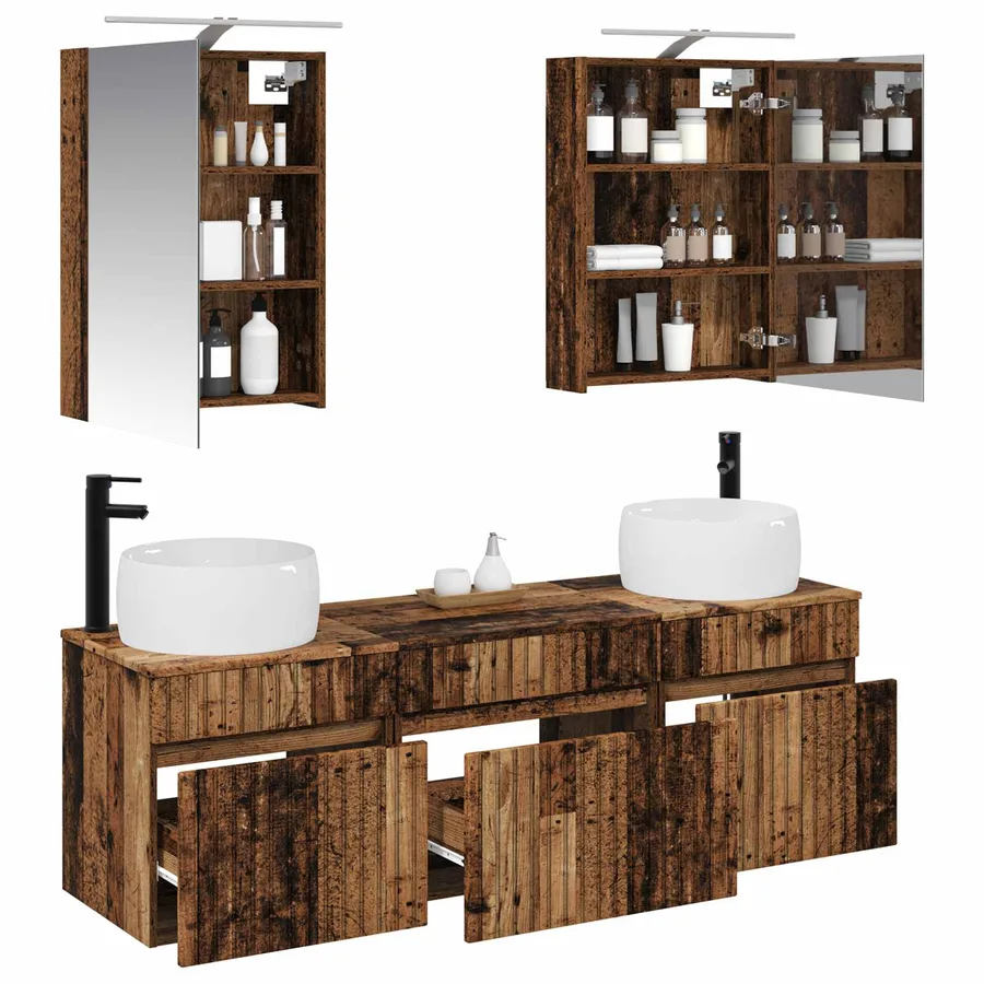 Ensemble d'armoire de salle de bain 5 pcs Bois ancien - 3
