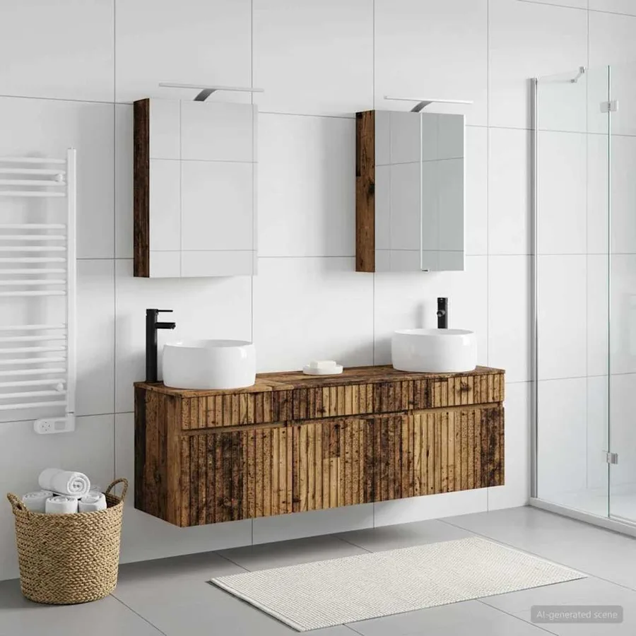 Ensemble d'armoire de salle de bain 5 pcs Bois ancien - 4