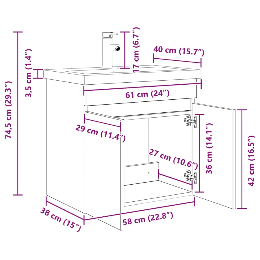 Meuble de salle de bain avec robinet Chêne Sonoma - 10