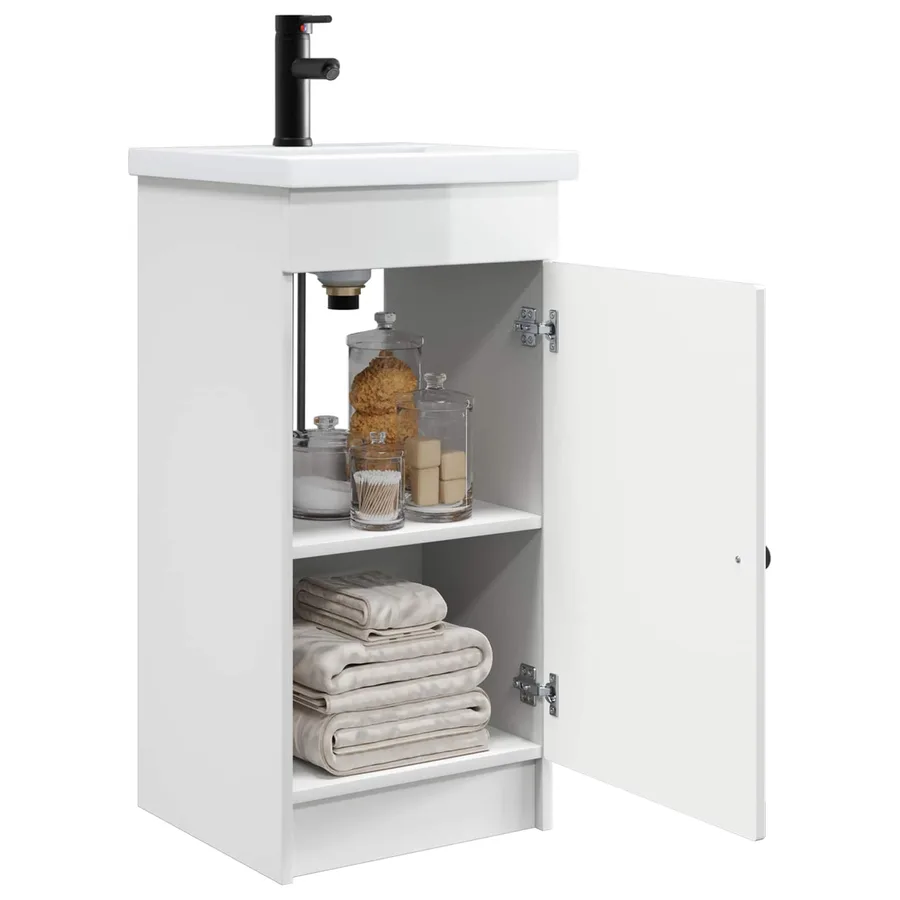 Meuble de salle de bain avec évier Blanc brillant - 3