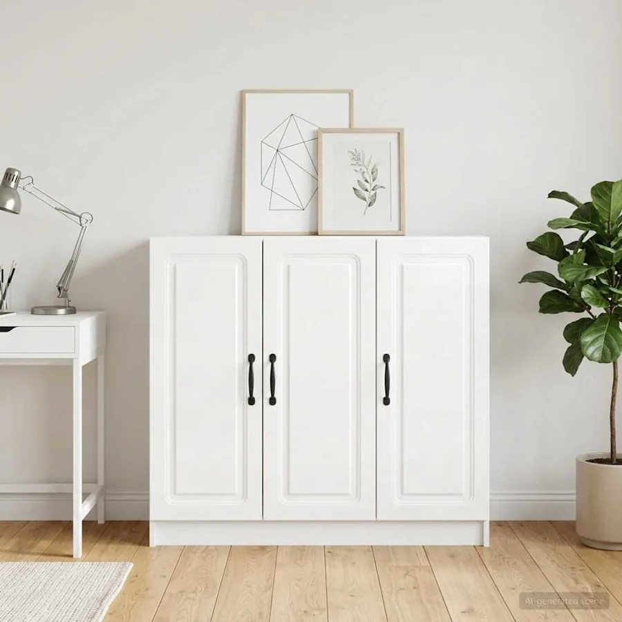 Buffet Blanc brillant 89 x 34,5 x 77 cm Bois d'ingénierie