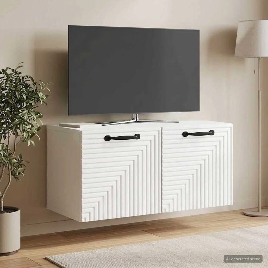 Meuble TV mural Montage mural Blanc brillant 59,5 x 31 x 30 cm