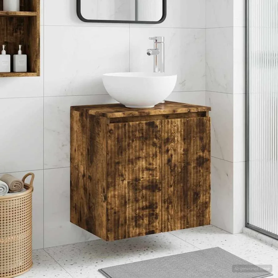 Vanité de lavabo mural Chêne fumé 49,5 x 35 x 63 cm