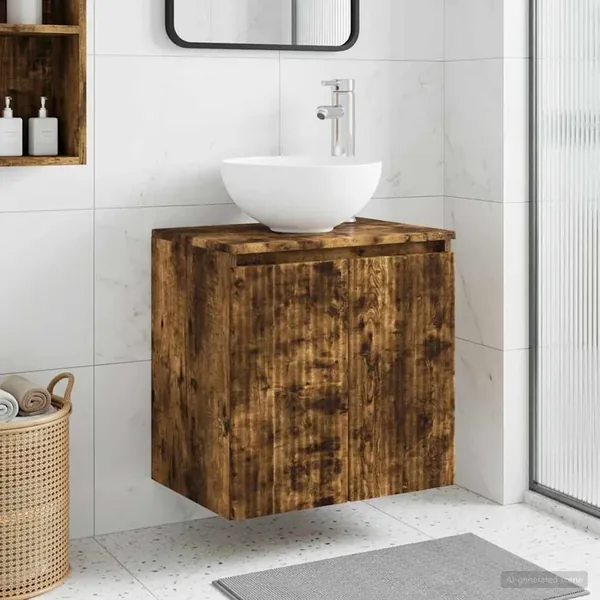 Vanité de lavabo mural Chêne fumé 49,5 x 35 x 63 cm