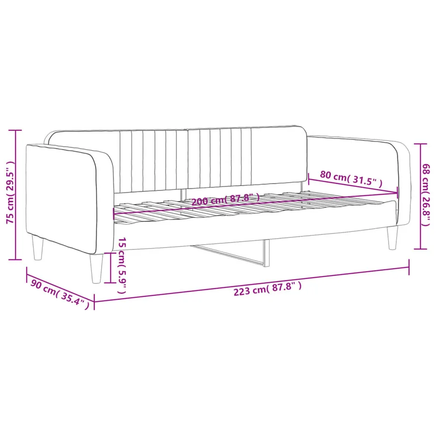 Lit de repos sans matelas noir 80x200 cm velours - 8