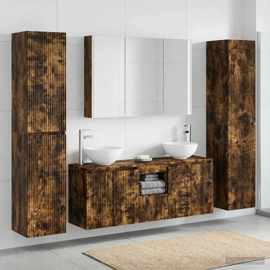 Ensemble de mobilier de salle de bain 6 pcs Chêne fumé