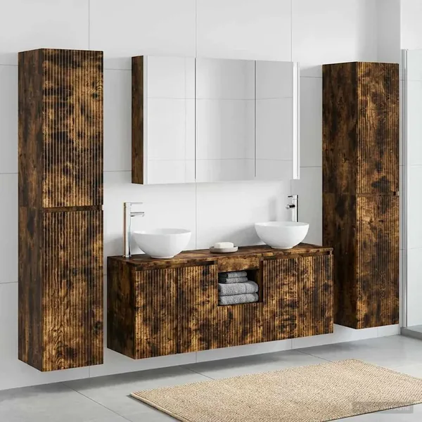 Ensemble de mobilier de salle de bain 6 pcs Chêne fumé
