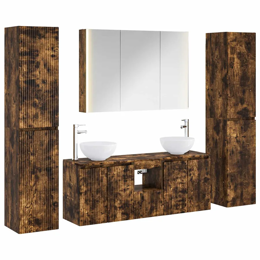 Ensemble de mobilier de salle de bain 6 pcs Chêne fumé - 2