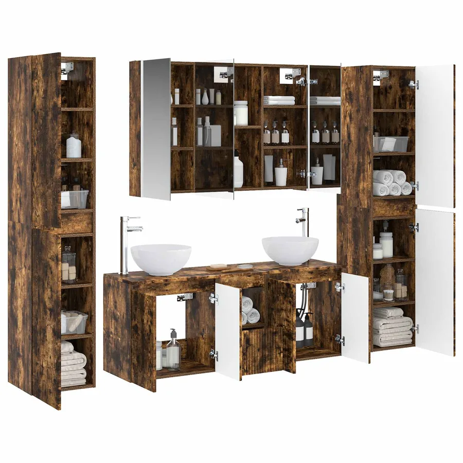 Ensemble de mobilier de salle de bain 6 pcs Chêne fumé - 3