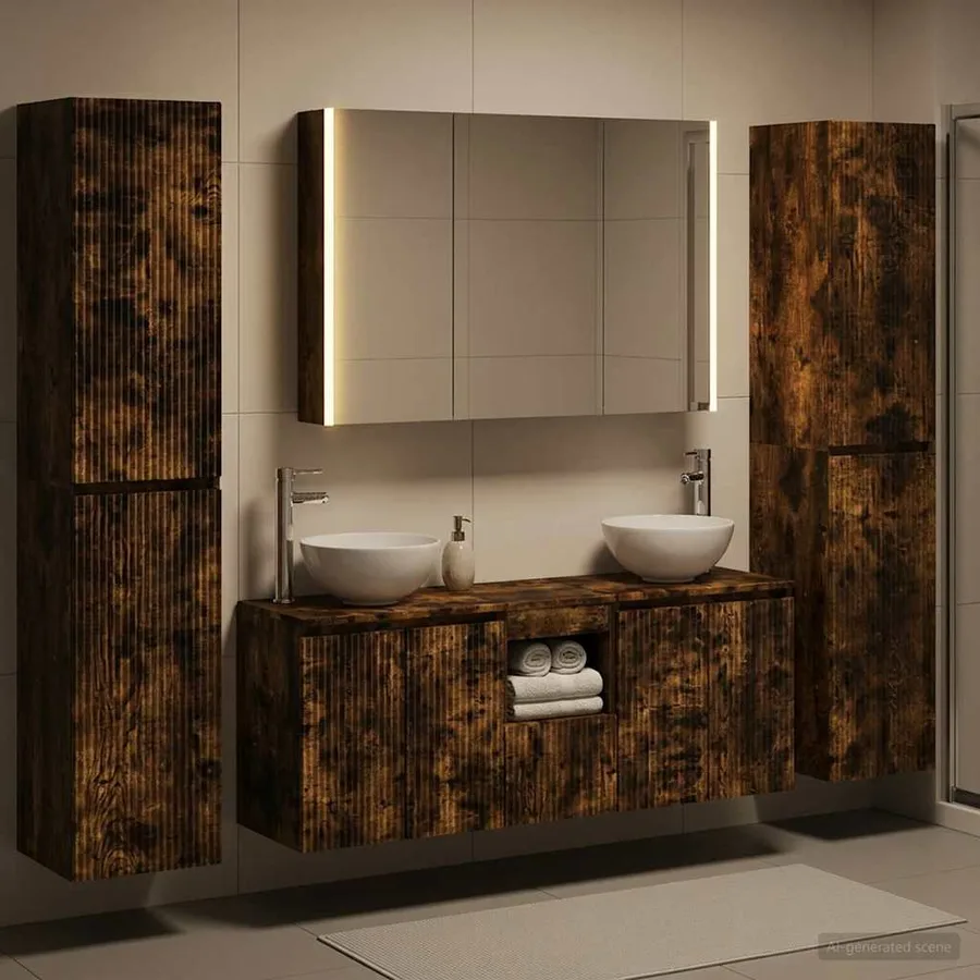 Ensemble de mobilier de salle de bain 6 pcs Chêne fumé - 4
