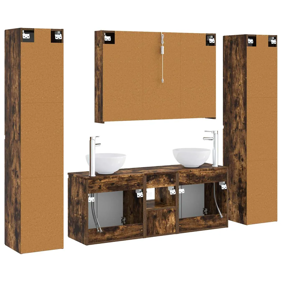 Ensemble de mobilier de salle de bain 6 pcs Chêne fumé - 9