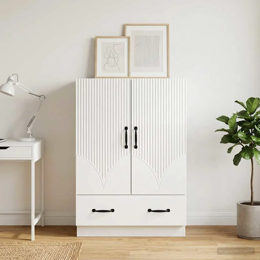 Buffet Blanc brillant 66 x 34,5 x 92 cm Bois d'ingénierie