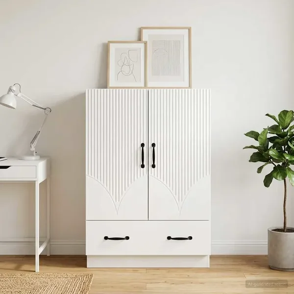 Buffet Blanc brillant 66 x 34,5 x 92 cm Bois d'ingénierie