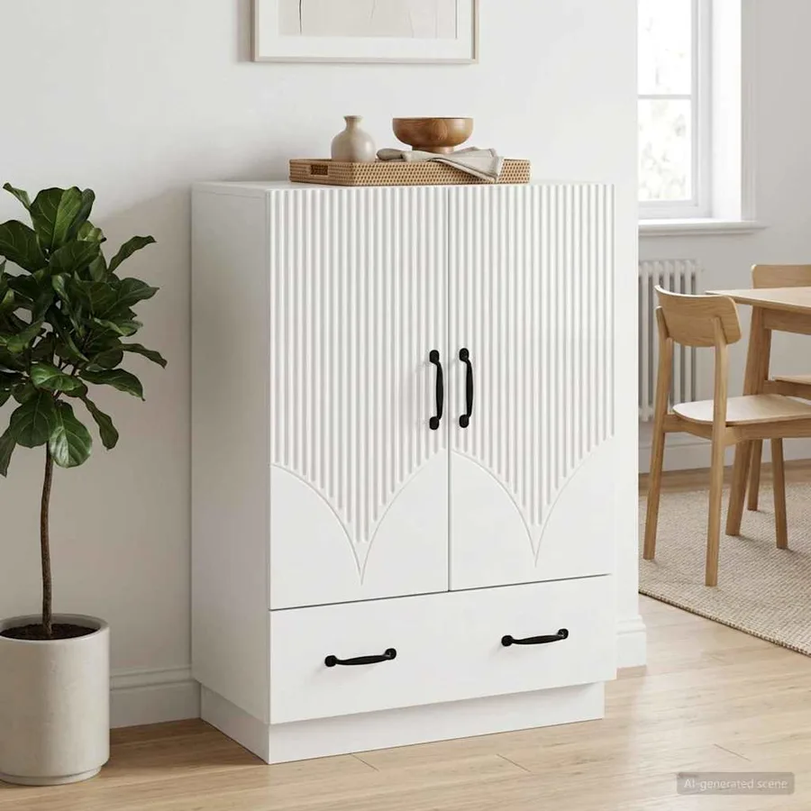 Buffet Blanc brillant 66 x 34,5 x 92 cm Bois d'ingénierie - 3