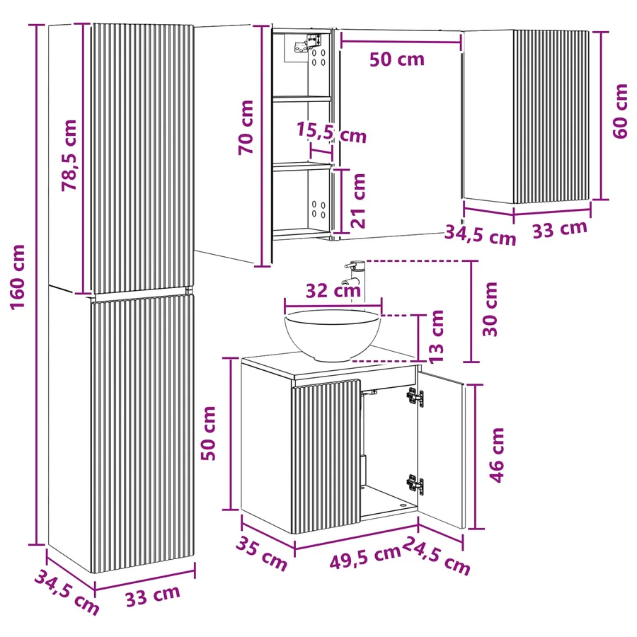 Ensemble d'armoire de salle de bain 5 pcs Blanc - 15