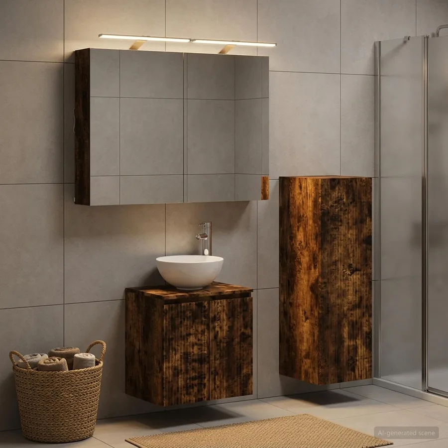 Ensemble de mobilier de salle de bain 4 pcs Chêne fumé