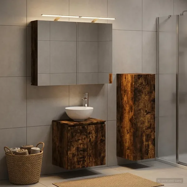 Ensemble de mobilier de salle de bain 4 pcs Chêne fumé