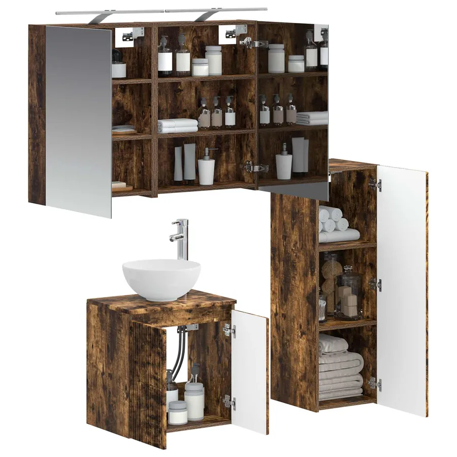 Ensemble de mobilier de salle de bain 4 pcs Chêne fumé - 3