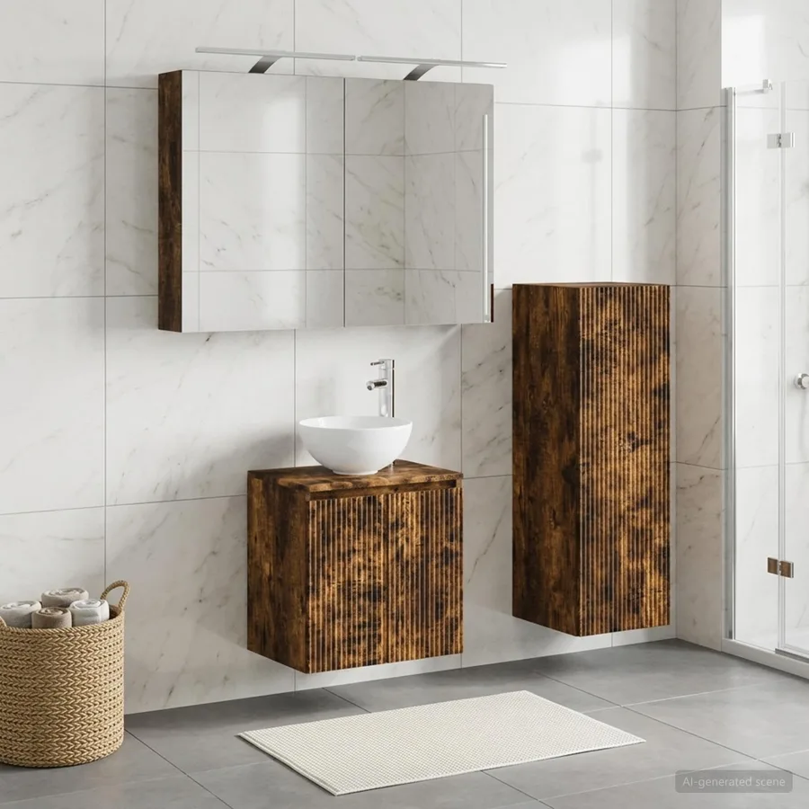 Ensemble de mobilier de salle de bain 4 pcs Chêne fumé - 4