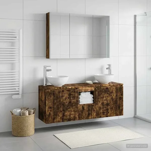 Ensemble d'armoire de salle de bain 4 pcs Chêne fumé