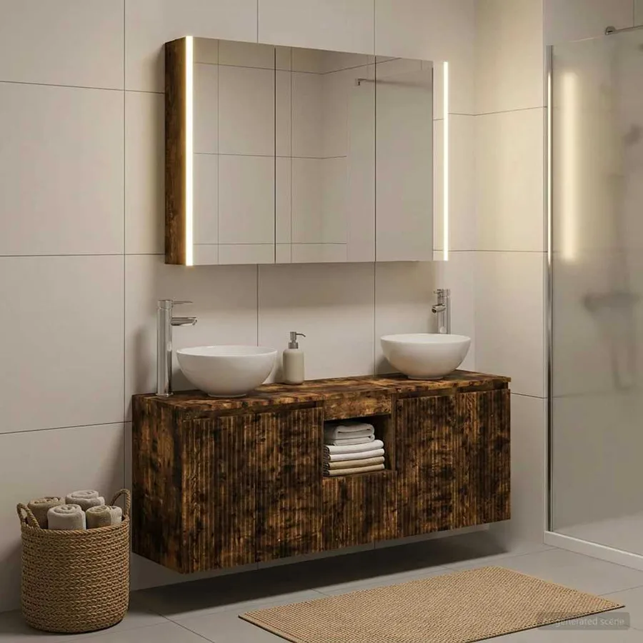 Ensemble d'armoire de salle de bain 4 pcs Chêne fumé - 4
