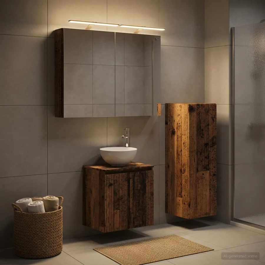 Ensemble de mobilier de salle de bain 4 pcs Bois ancien