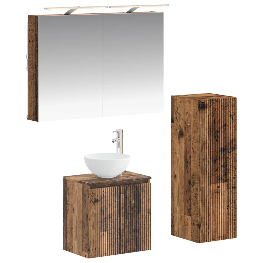 Ensemble de mobilier de salle de bain 4 pcs Bois ancien - 2