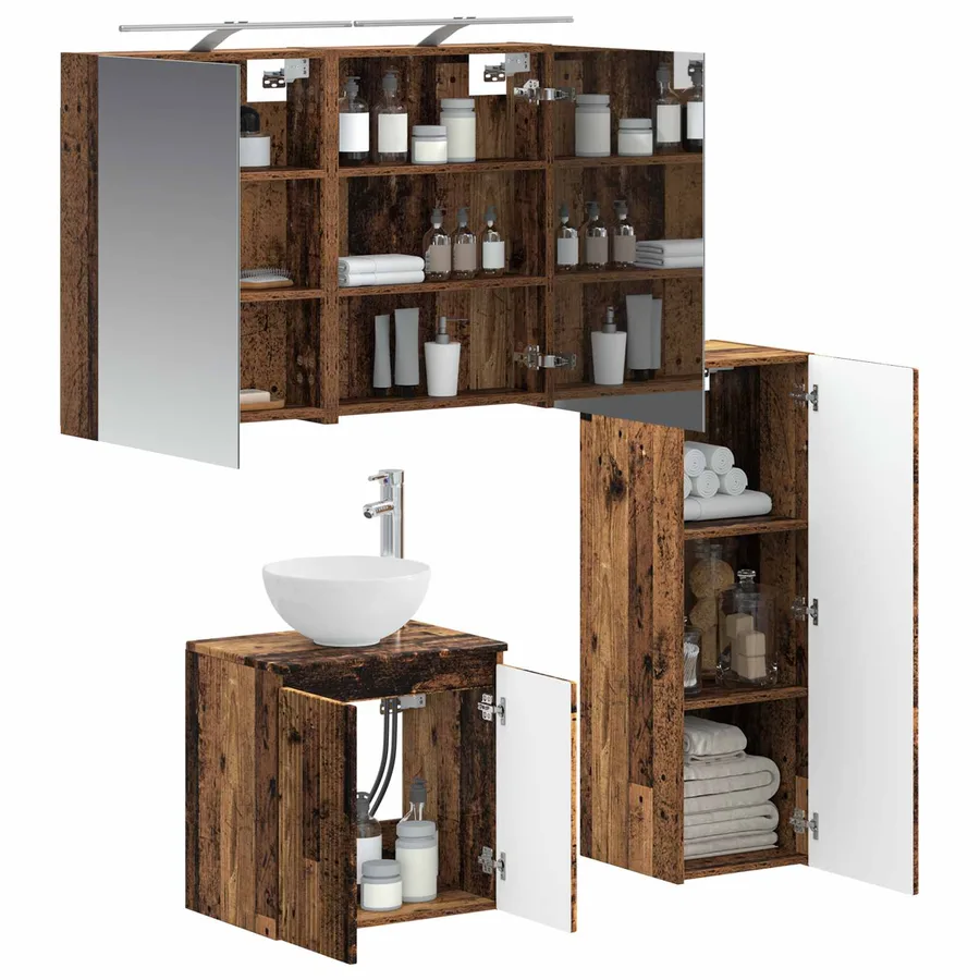 Ensemble de mobilier de salle de bain 4 pcs Bois ancien - 3