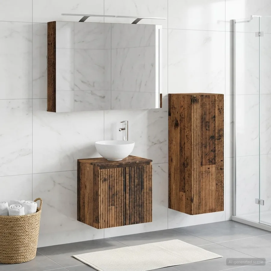 Ensemble de mobilier de salle de bain 4 pcs Bois ancien - 4