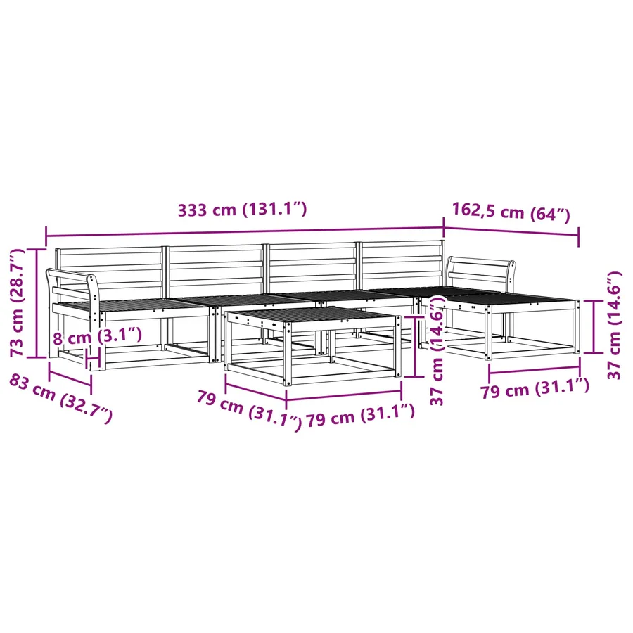 Ensemble de canapés d'extérieur 6 pcs Naturel - 8