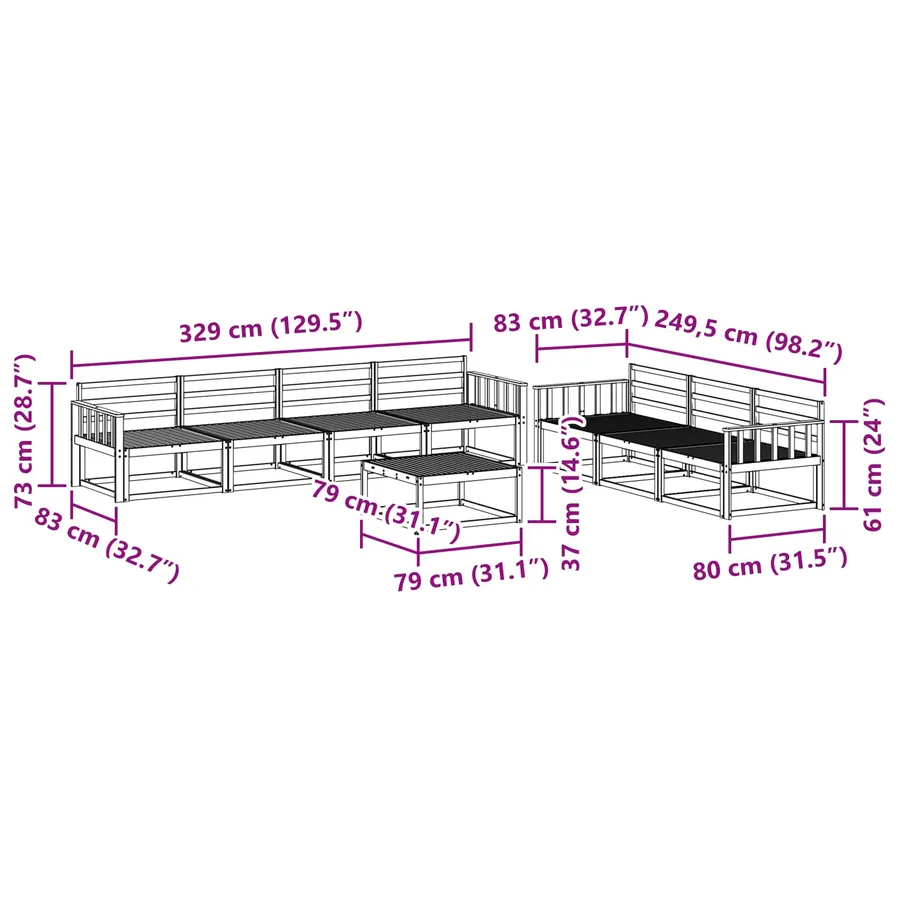 Ensemble de canapés d'extérieur 8 pcs Naturel - 10