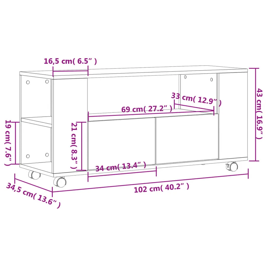 Meuble TV gris béton 102x34,5x43 cm bois d'ingénierie - 11