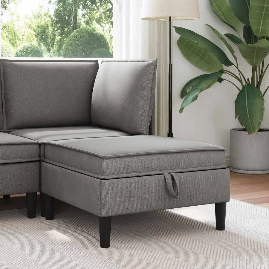 Pouf avec Rangement Gris foncé Velours