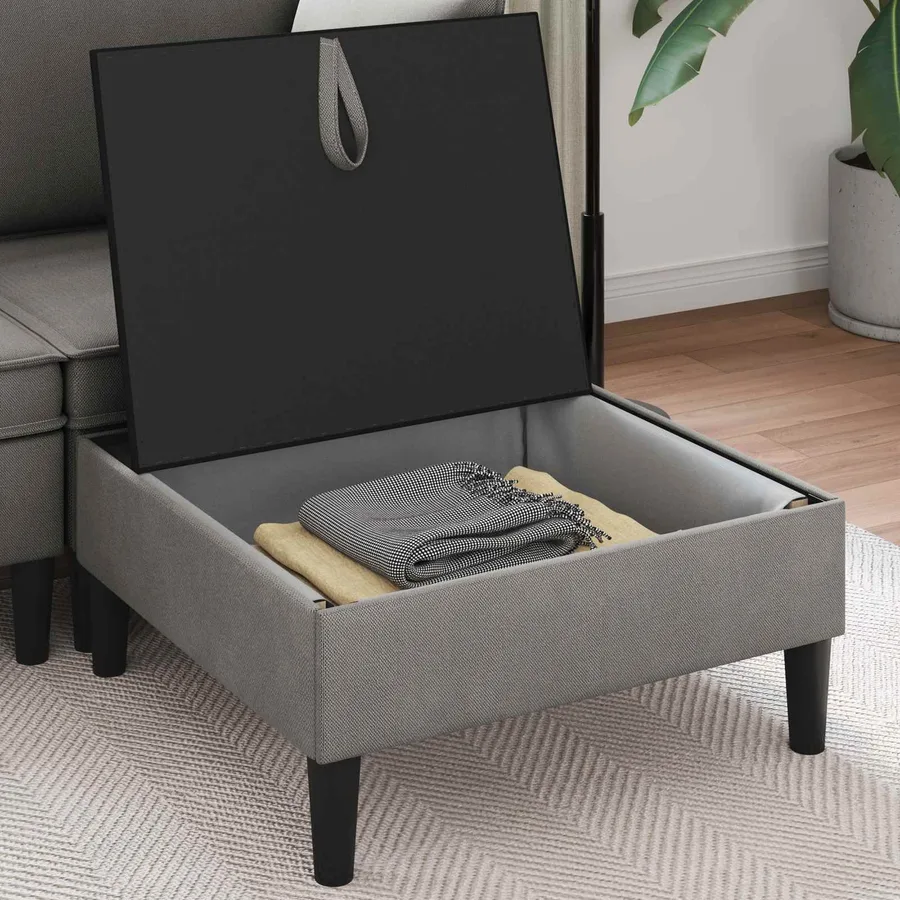 Pouf avec Rangement Gris foncé Velours - 3