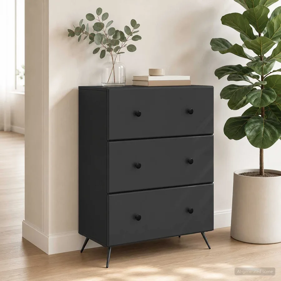 Armoire à tiroirs Noir 66 x 34,5 x 90 cm Bois d'ingénierie - 4