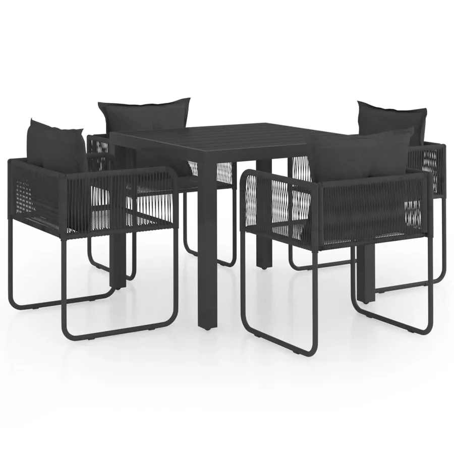 Ensemble à manger de jardin 5 pcs PVC résine tressée noir - 2