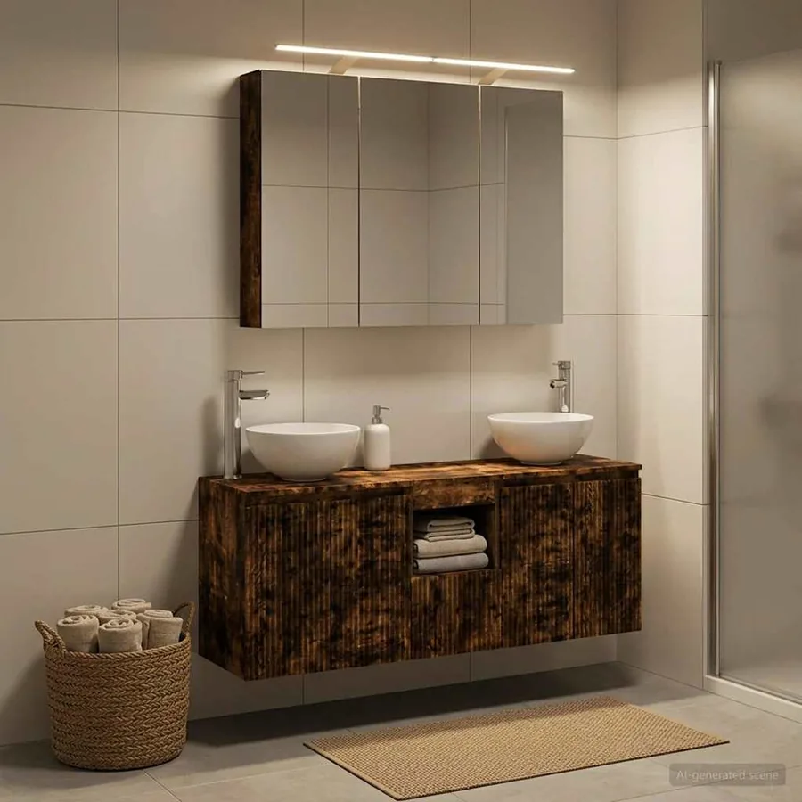 Ensemble d'armoire de salle de bain 4 pcs Chêne fumé