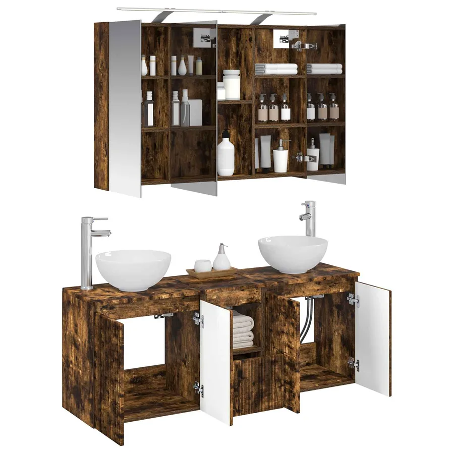 Ensemble d'armoire de salle de bain 4 pcs Chêne fumé - 3