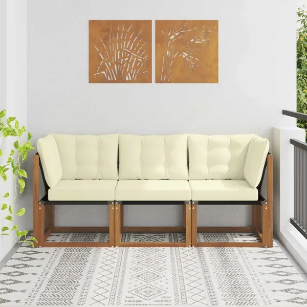 Canapé d’extérieur milieu et coin avec coussin 3 Pièce Naturel