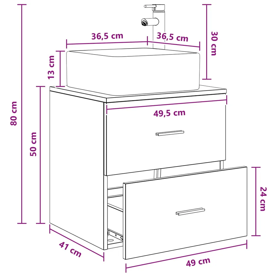 Vanité de lavabo mural Sonoma gris 49,5 x 41 x 63 cm - 9