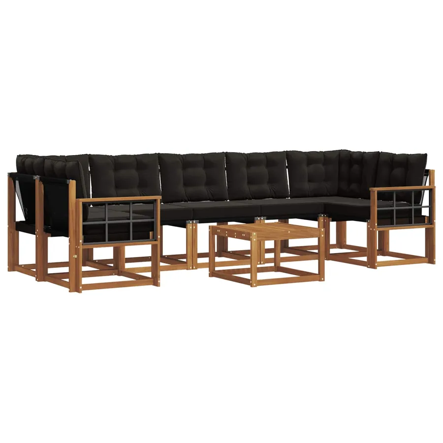 Ensemble de canapés d'extérieur 8 pcs Naturel et Noir - 2